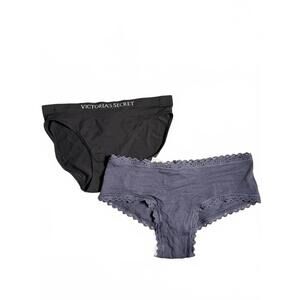 Victoria's Secret Panties 2 Pack Black and Gray Lace Trimmed S